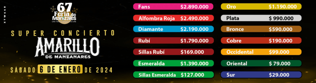 Las entradas se pueden adquirir por medio de la plataforma Lasmejoresentradas.com y contarán con dos puntos físicos en la ciudad, el primero confirmado estará en el Centro Comercial Fundadores y el otro estará por definirse. Vea acá los precios: